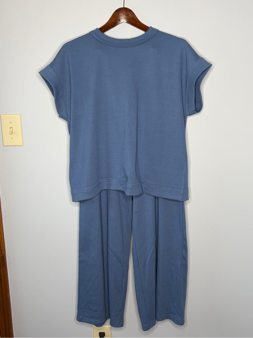NWOT Zenana Dusty Blue Wide-Leg Lounge Set Medium - Picture 3 of 13